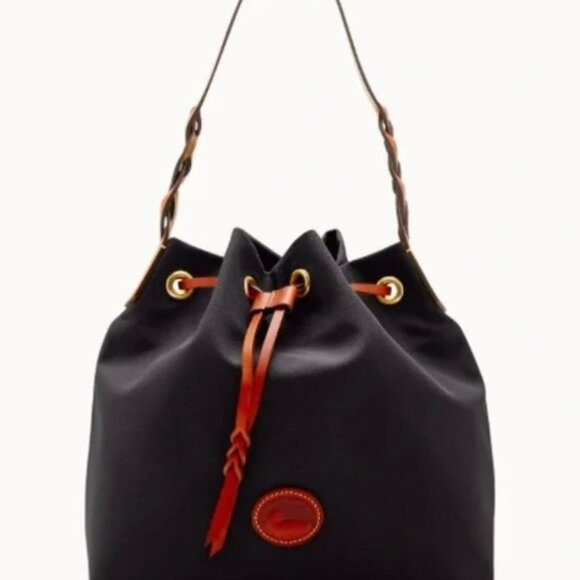 DOONEY & BOURKE BLACK NYLON, LEATHER DRAWSTRING TOP BAG, PURSE, LIKE NEW - Picture 13 of 13